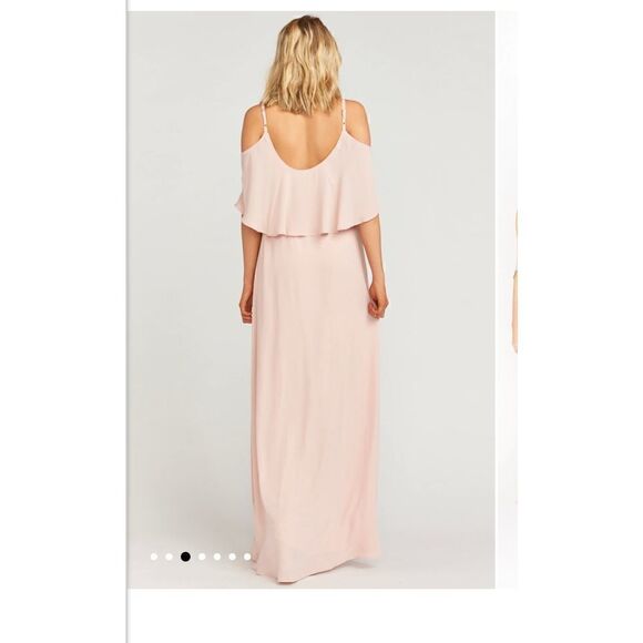 Show me your mumu Caitlin Ruffle Maxi Dress Size M NWOT Dusty Blush Crisp - Picture 3 of 8